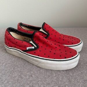 Vans Canves Embroidery Polka Dots Red Slip On Womens Sz 6